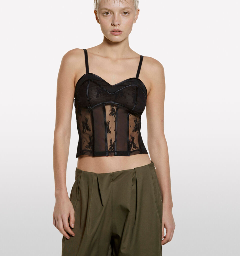 Top em tule e renda preta - tops para mulher - Preto | Sisley image number 3